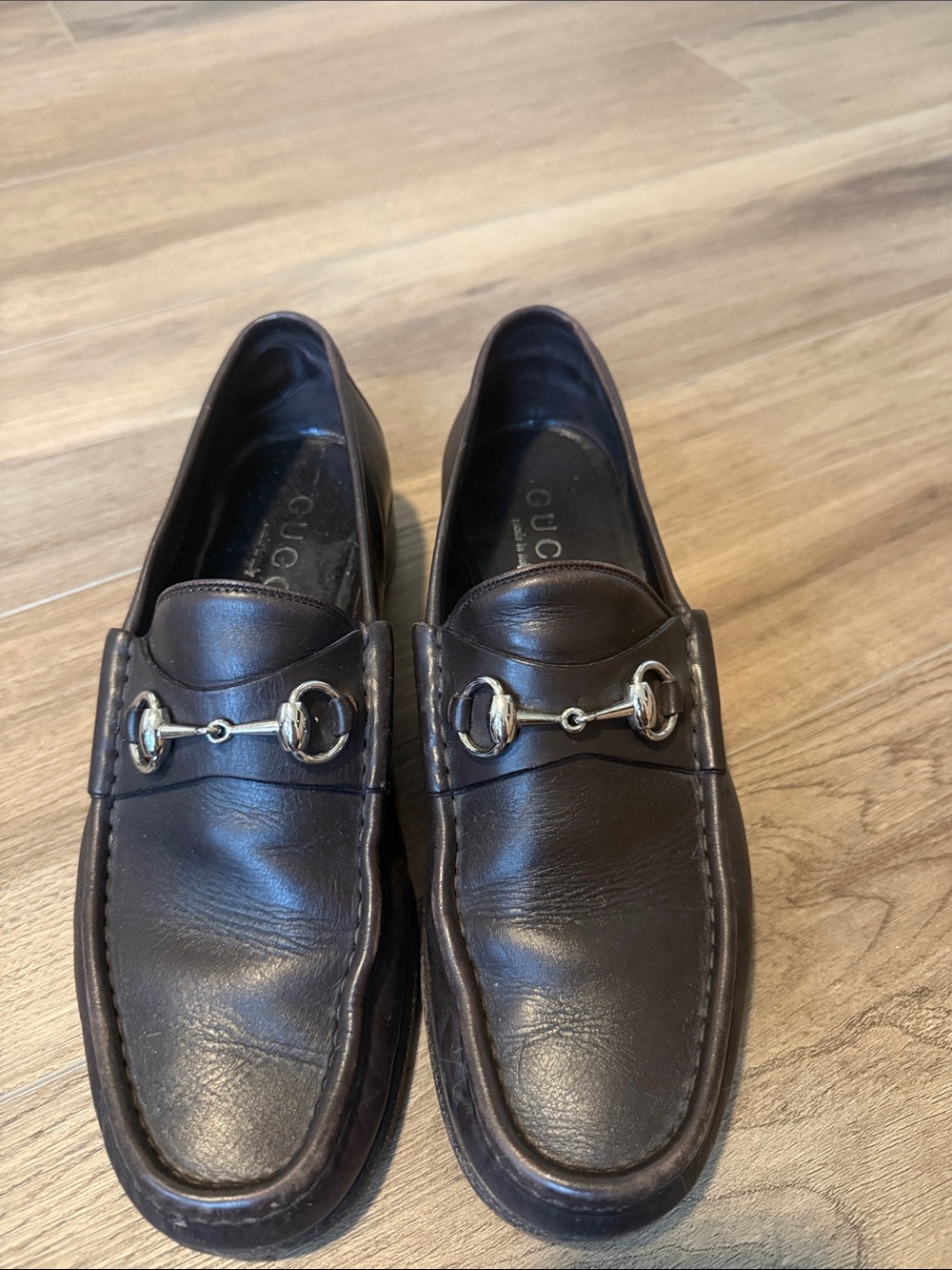 Gucci Brown Leather Horsebit Slip-On Loafers